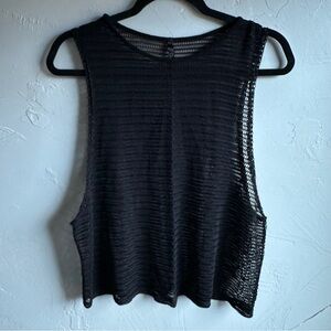 Sheer Mesh Crochet Tank Top Black 90s Minimal Goth Layering Clubwear Top L